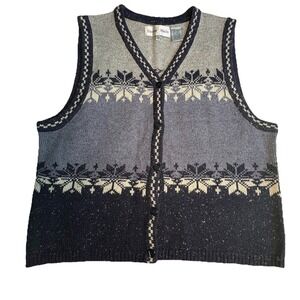 Baxter Wells Women's Sweater Vest Sz‎ M Black VTG Snowflake